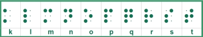   Diese Graphik zeigt die Buchstaben k bis t in Punkt- und Schwarzschrift an 